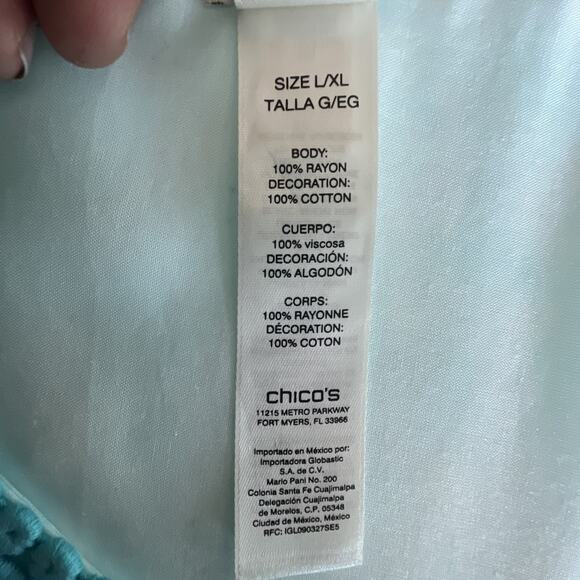 Chico's chicos kaftan top size L XL eyelet embroidered poncho blue ombre boho - Picture 9 of 12